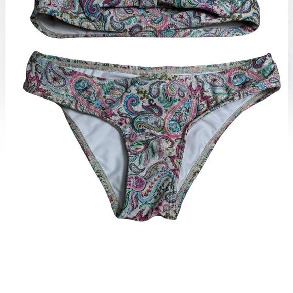 PQ Swim Kids Pink Shimmer Multi Paisley Coast Asha Bow Bikini Set - Picture 5 of 10